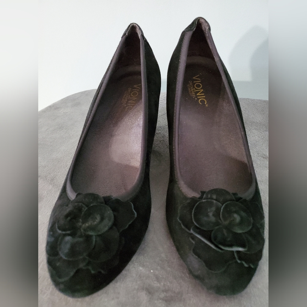 Viinic Black Suede Orthaheel Wedge 8.5